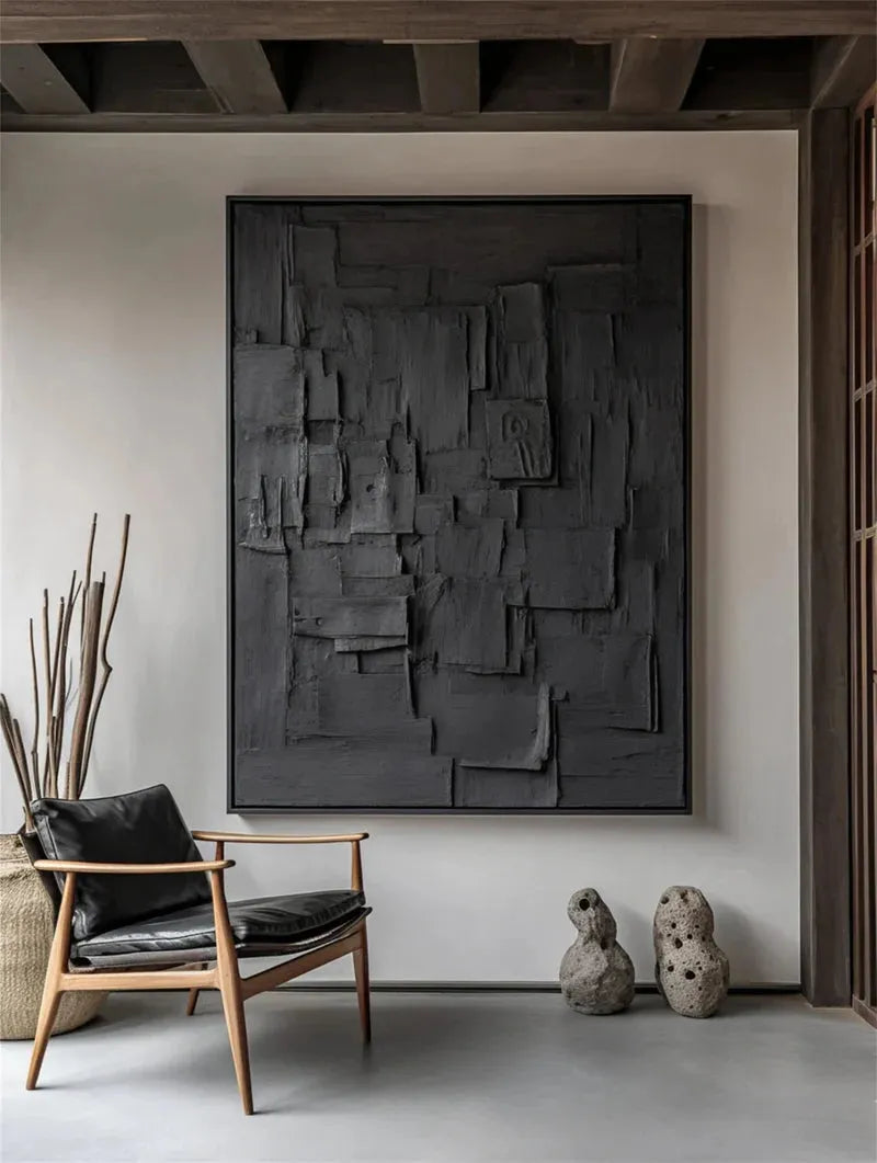 Black Minimalist Textured Canvas #MT085