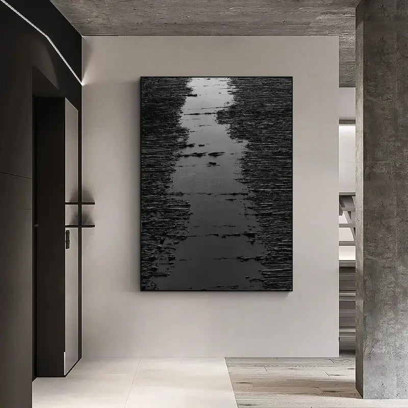 Black Minimalist Textured Painting Canvas #MZ008