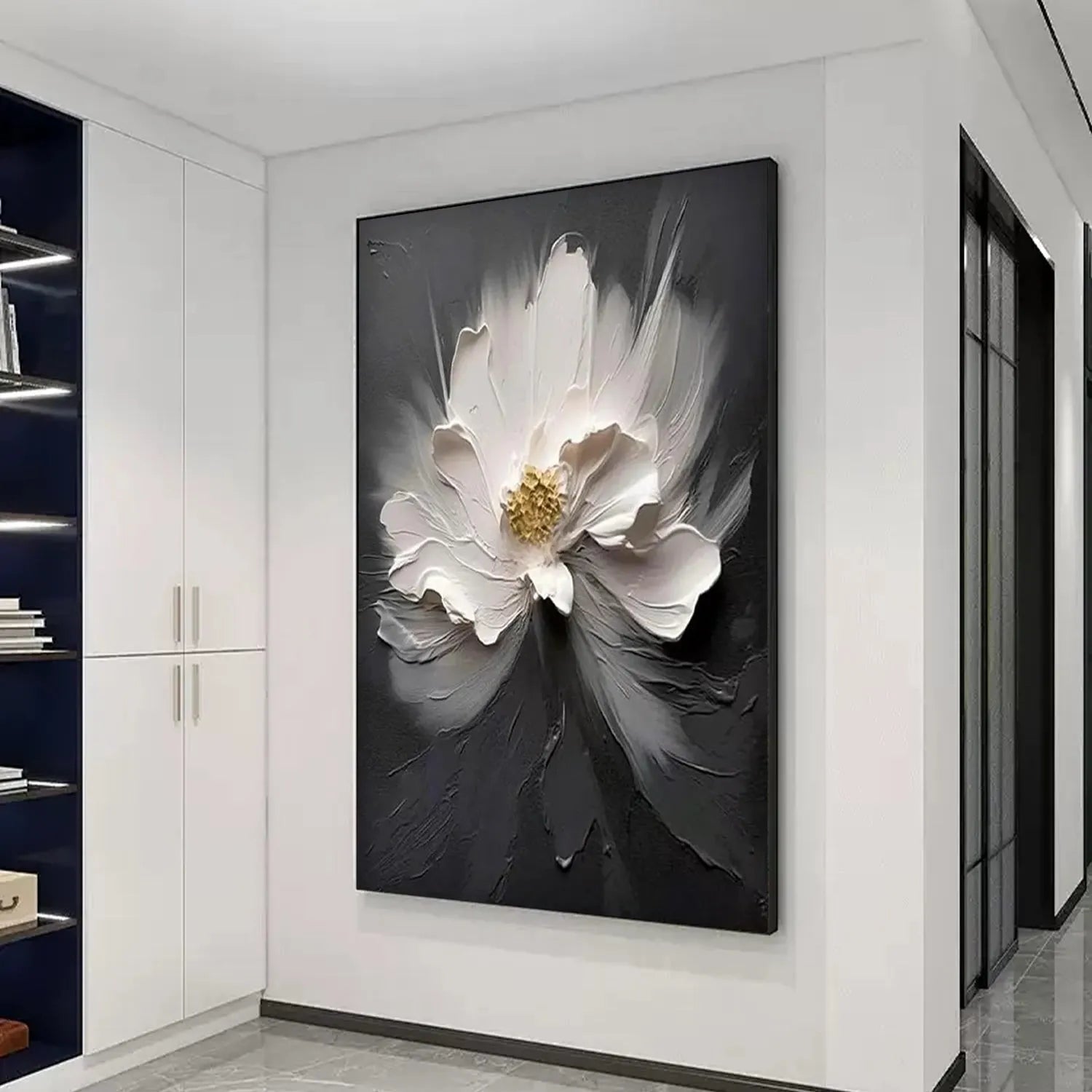 Black and White Flower Abstract Textured Wall Art #FP112