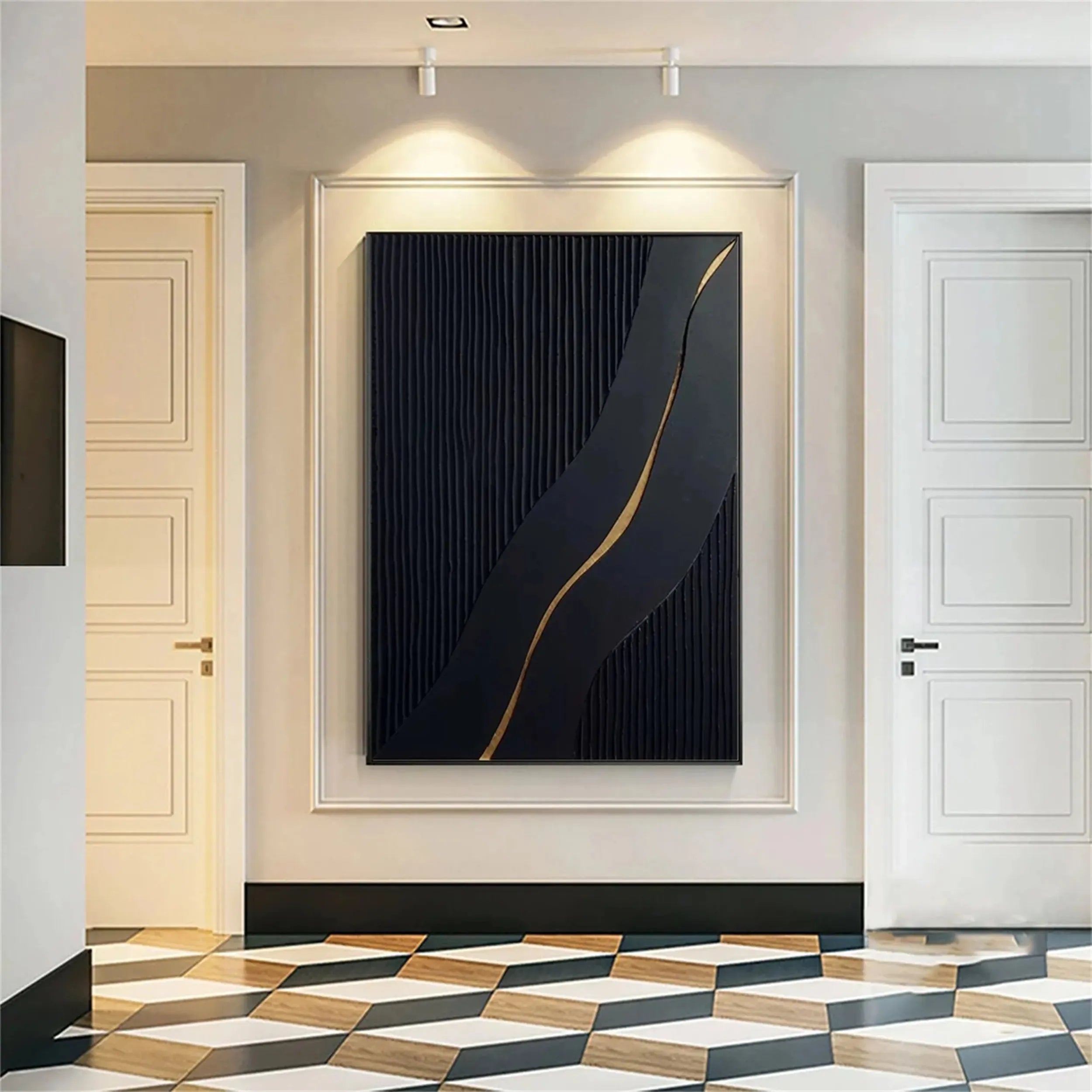 Black Gold Minimalist Textured Painting #MZ083