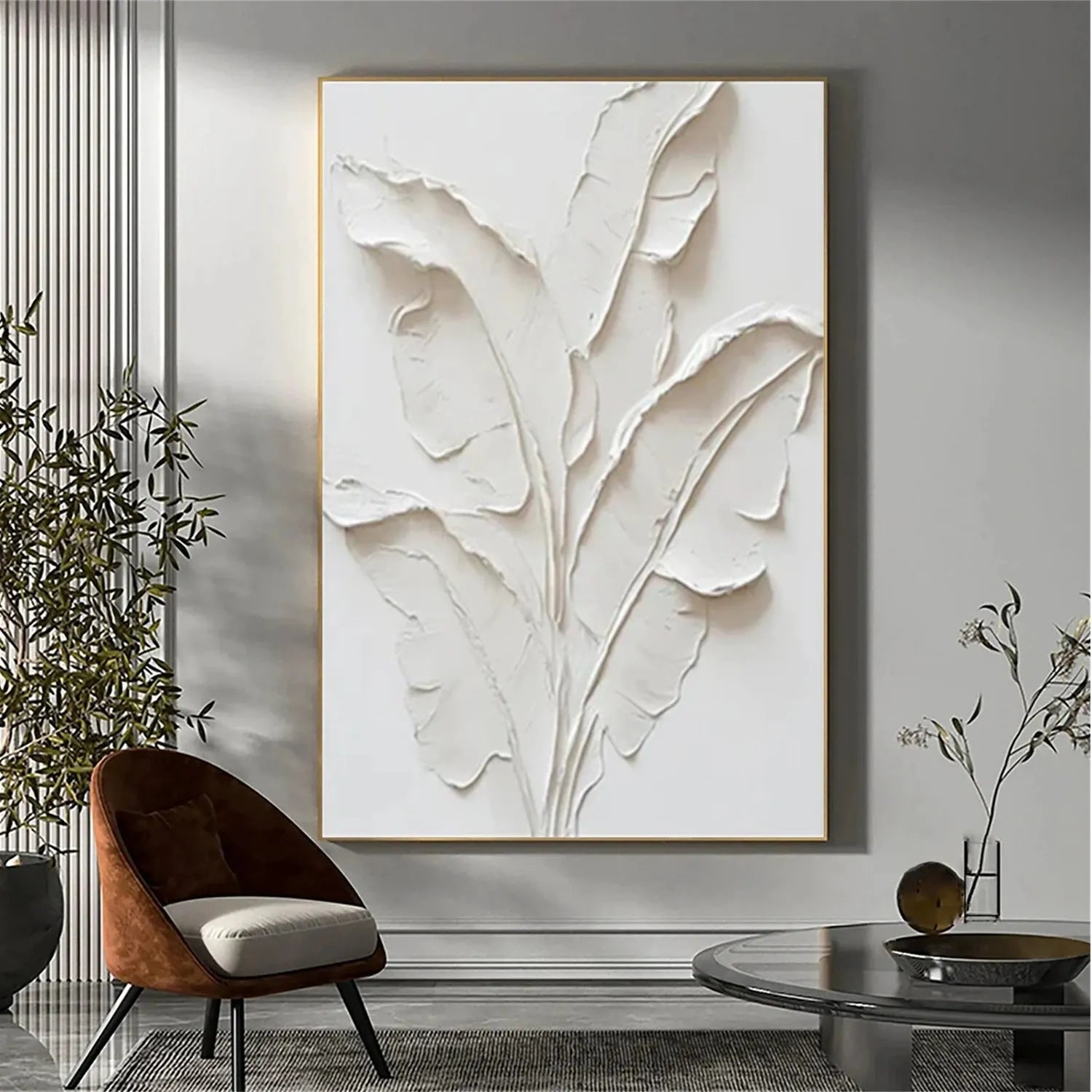 Beige Flower & Tree Abstract Texture Canvas Art #FT 239