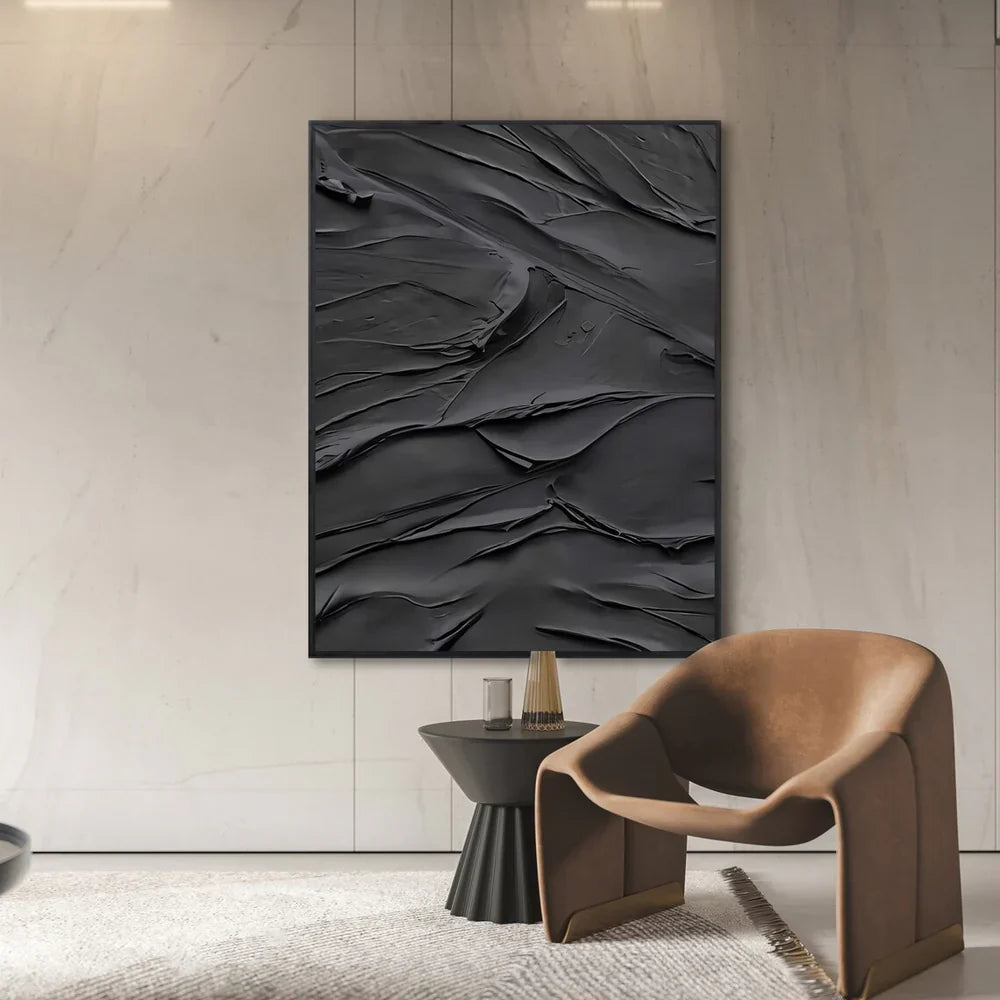 Black Plaster Art Minimalist Textured Painting #MZ048