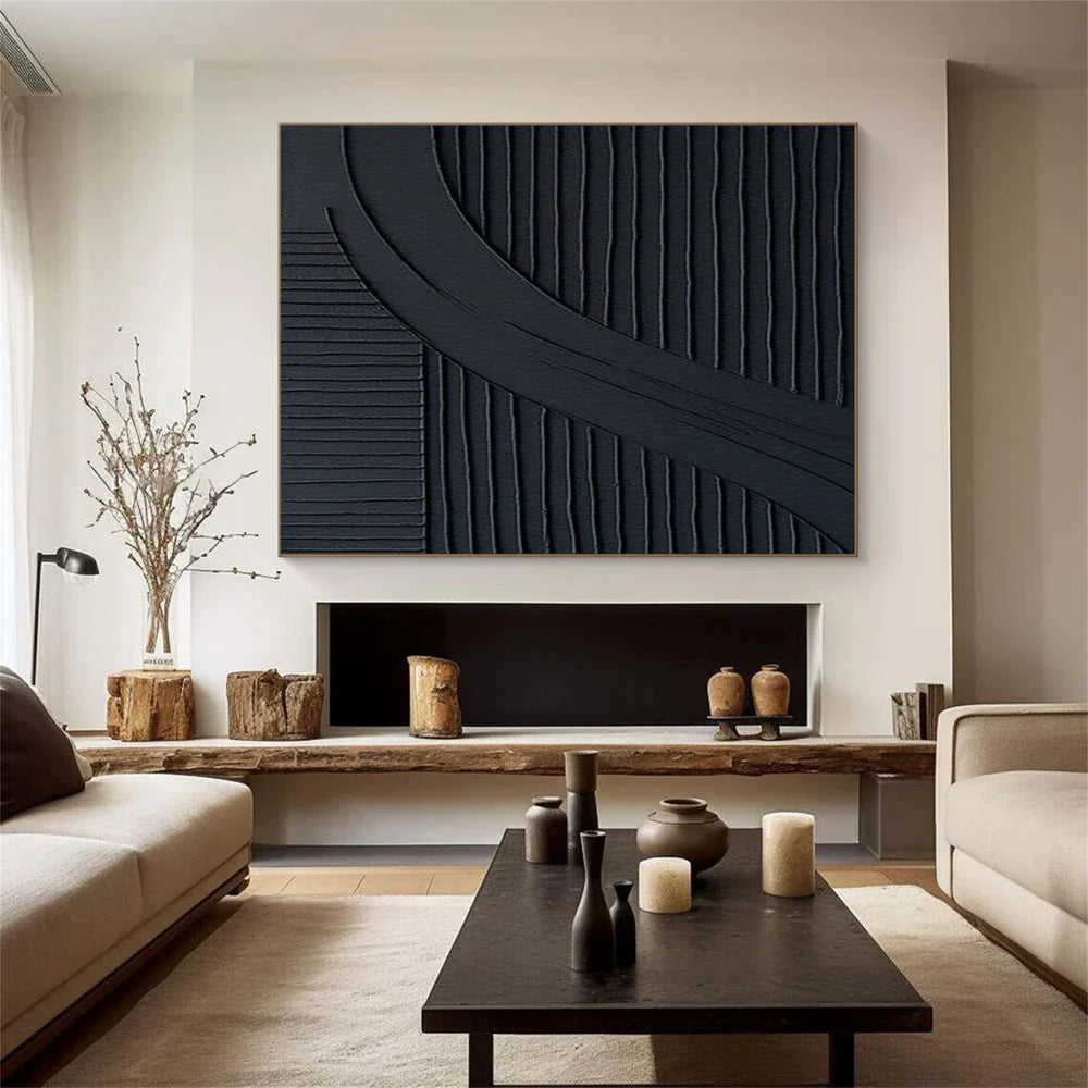 Black Plaster Art Minimalist Textured Painting #MZ063