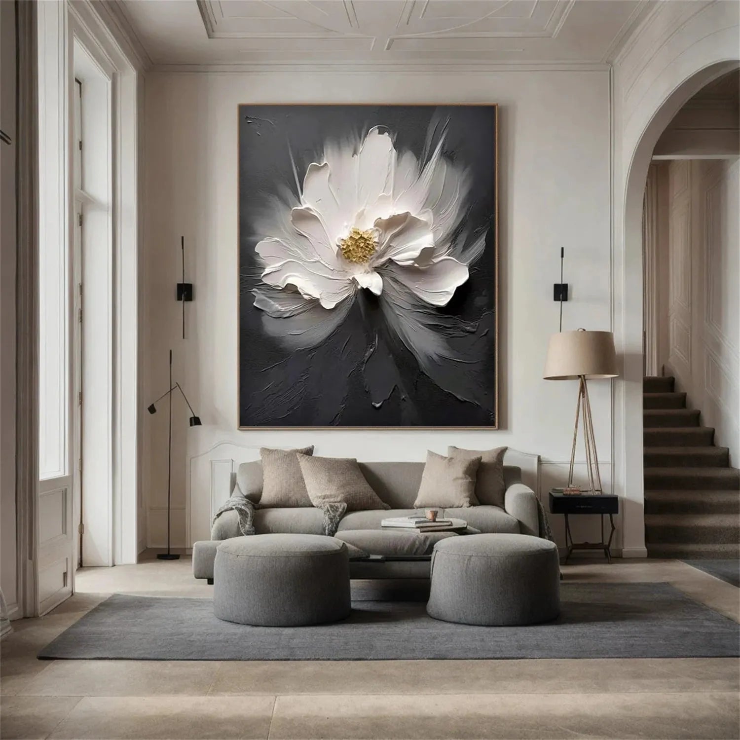 Black and White Flower Abstract Textured Wall Art #FP112