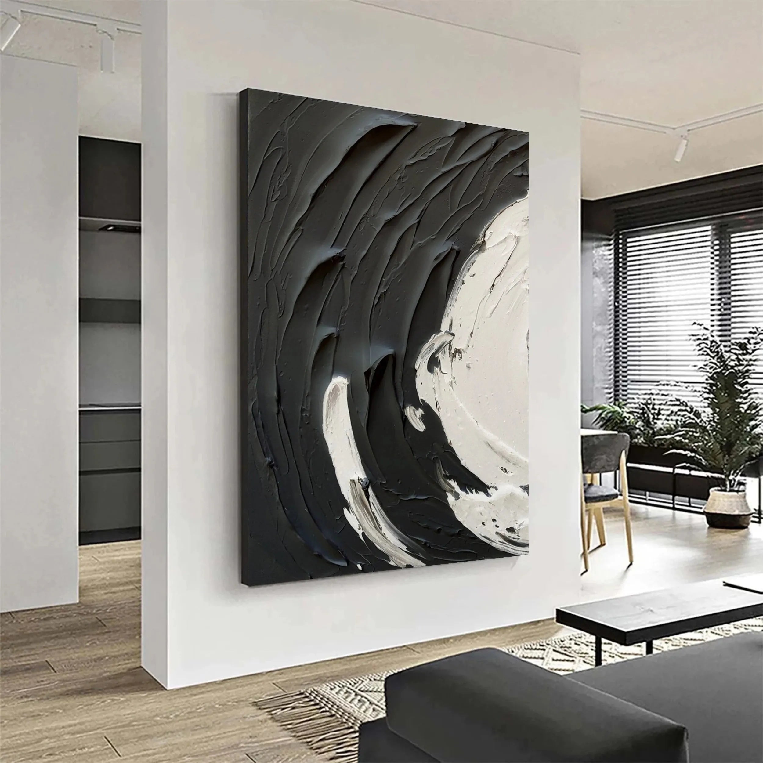Black White Textured Minimalist Wall Art #MZ071