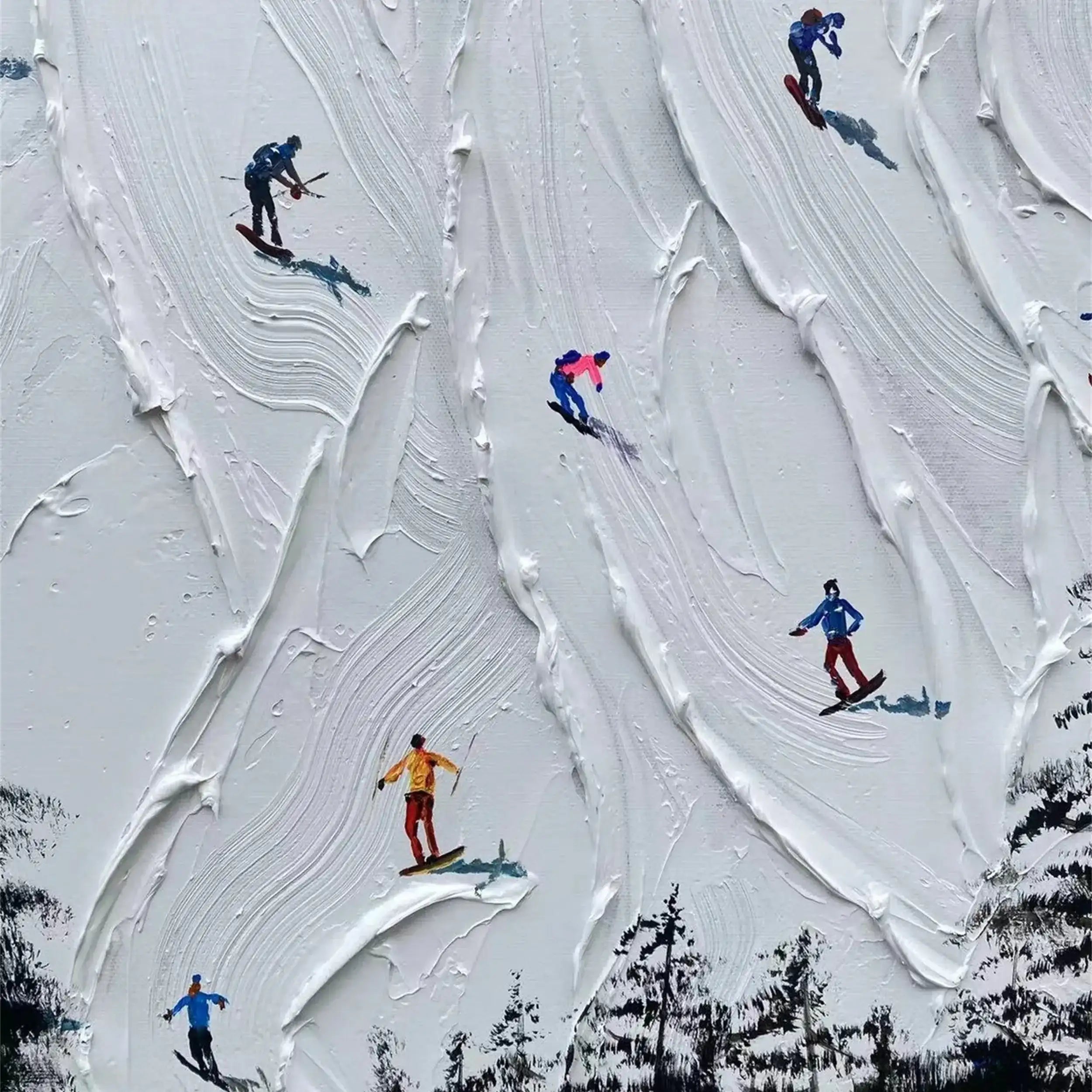 Skiing Sport Art Textured Painting Canvas #MM223