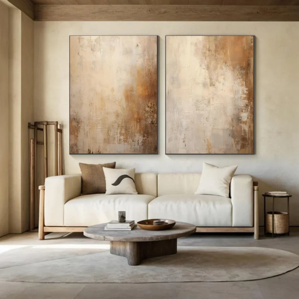 Beige & Brown Abstract Set of 2 #BB163
