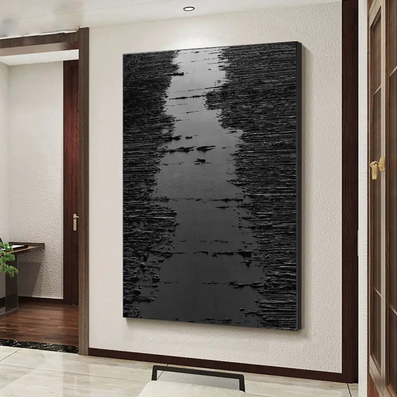 Black Minimalist Textured Painting Canvas #MZ008