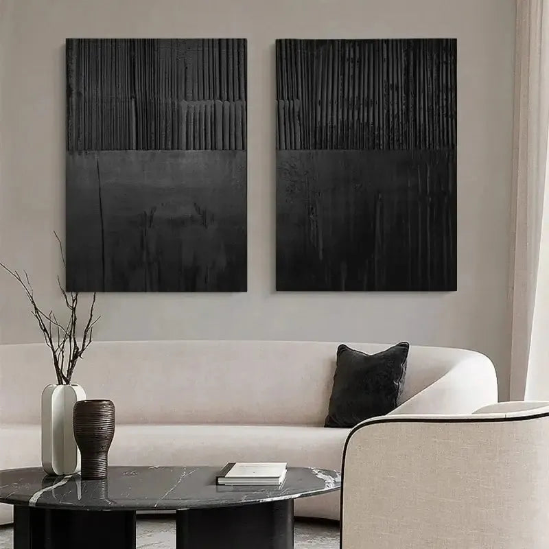 Black Minimalist Textured Painting Canvas Set of 2 #MZ028
