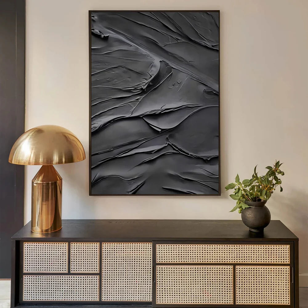 Black Plaster Art Minimalist Textured Painting #MZ048