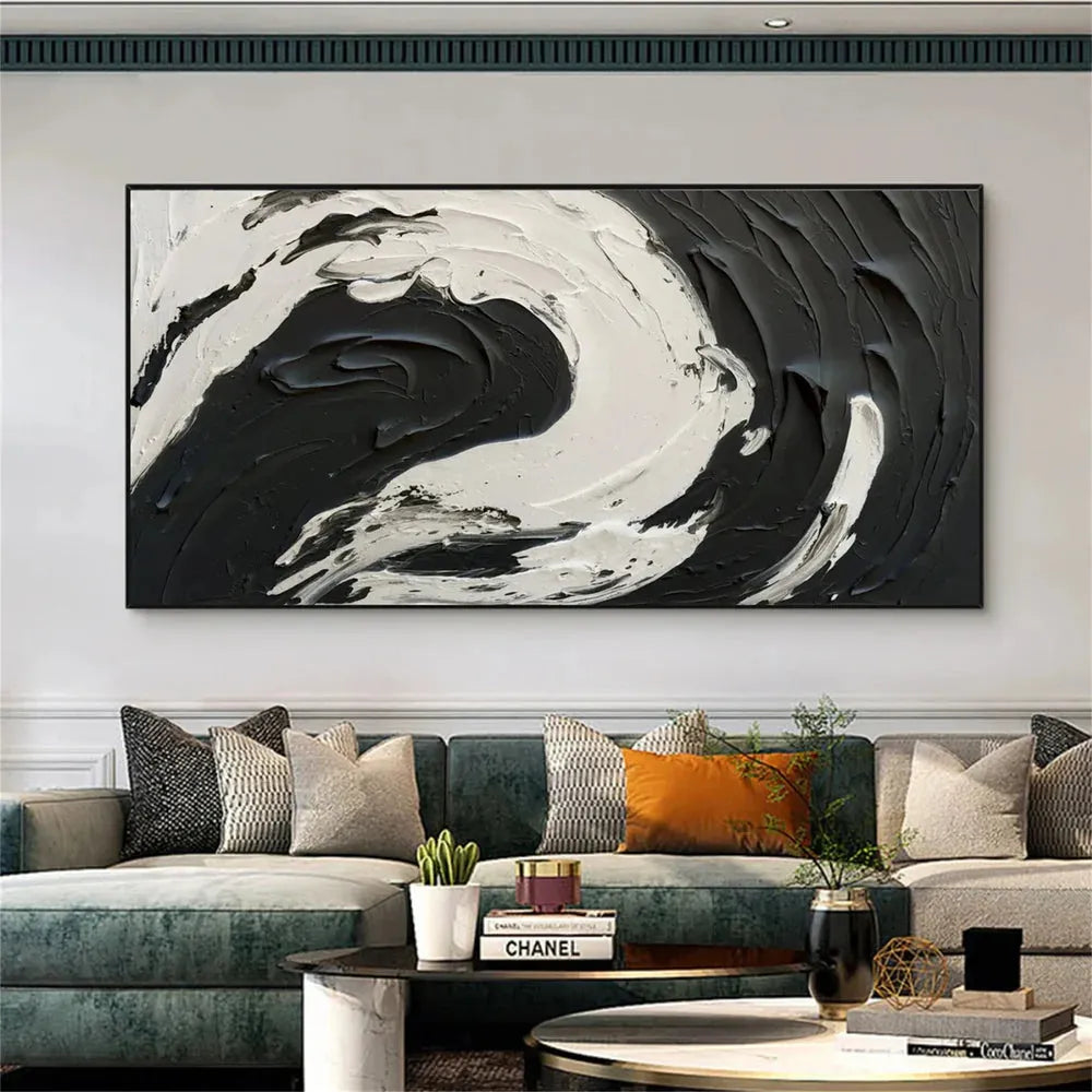 White and Black Minimalist Textured Canvas #MT068