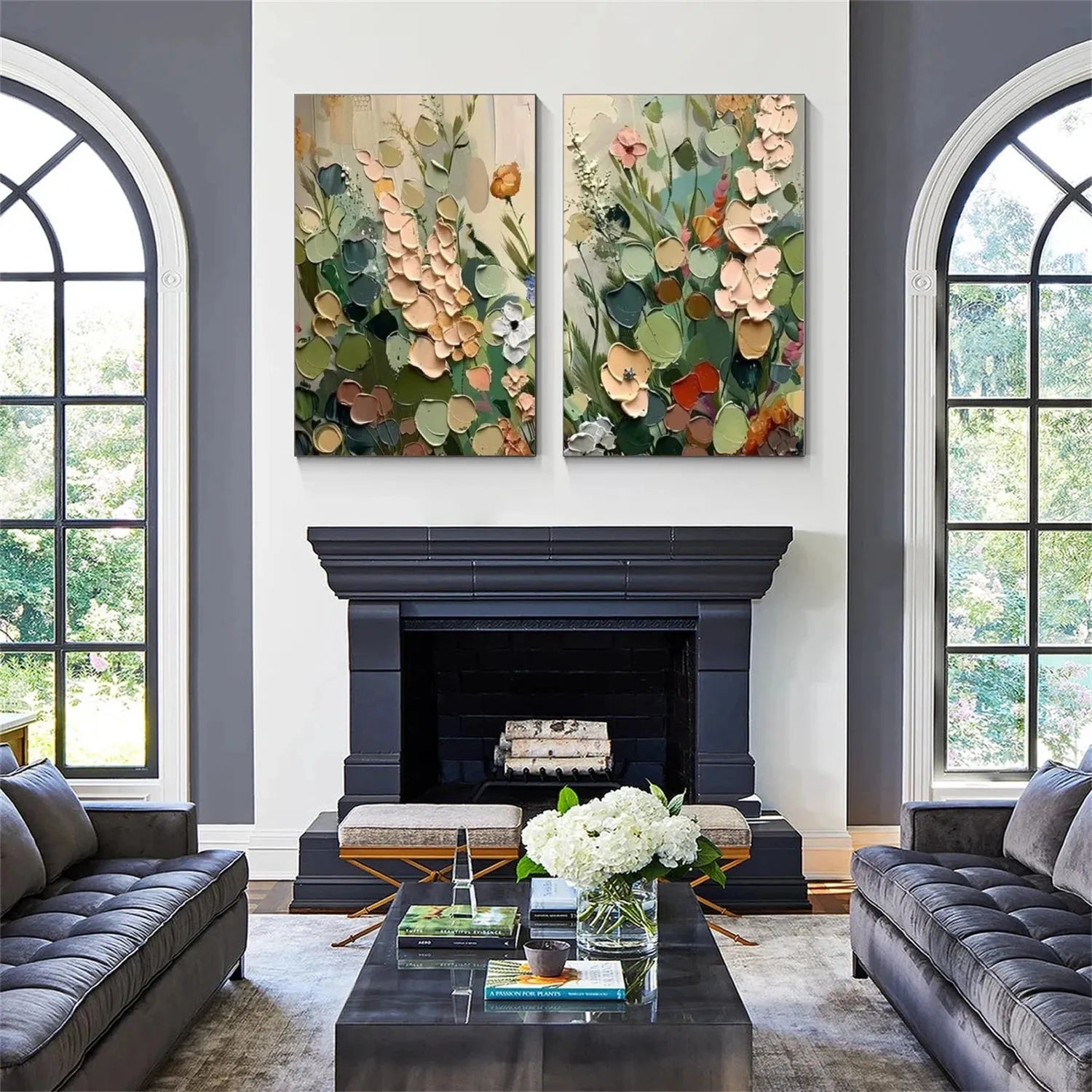 Flower Abstract Textured Wall Art Set of 2 #FP129