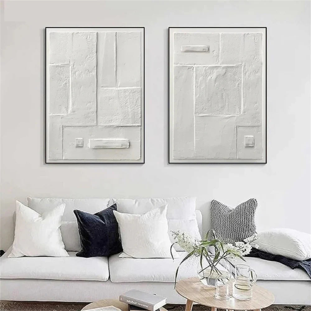 White Minimalist Textured Paintings Canvas Set of 2 #MM146