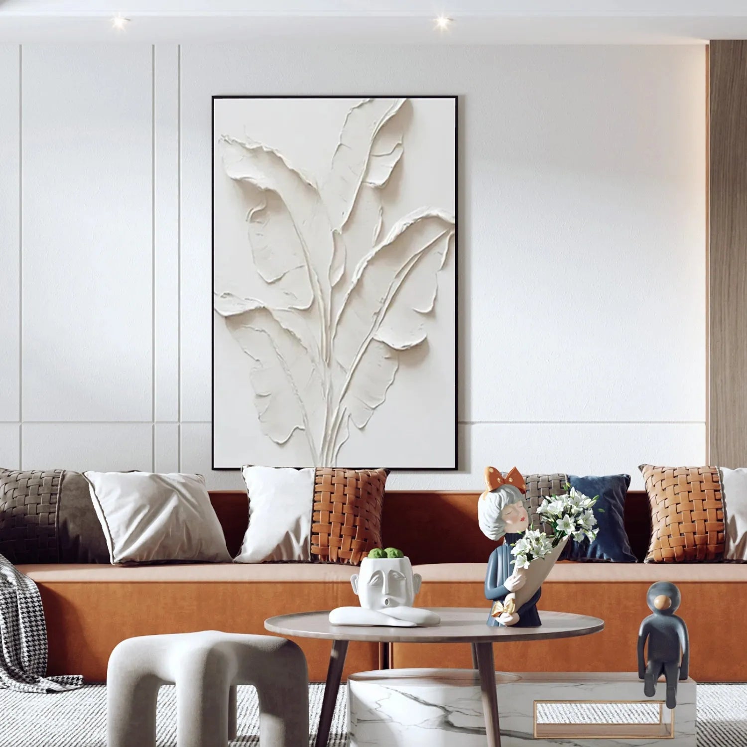 Beige Flower & Tree Abstract Texture Canvas Art #FT 239