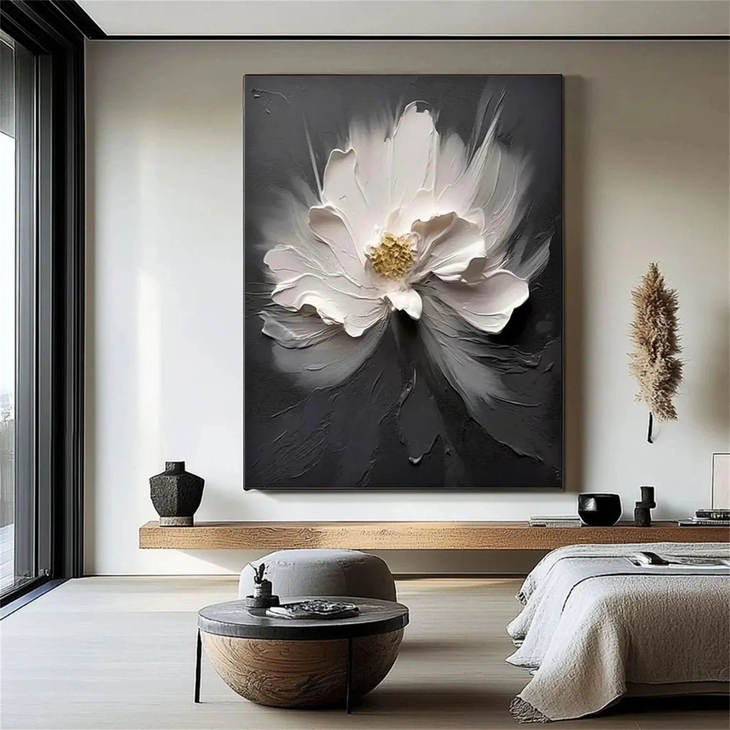 Black and White Flower Abstract Textured Wall Art #FP112