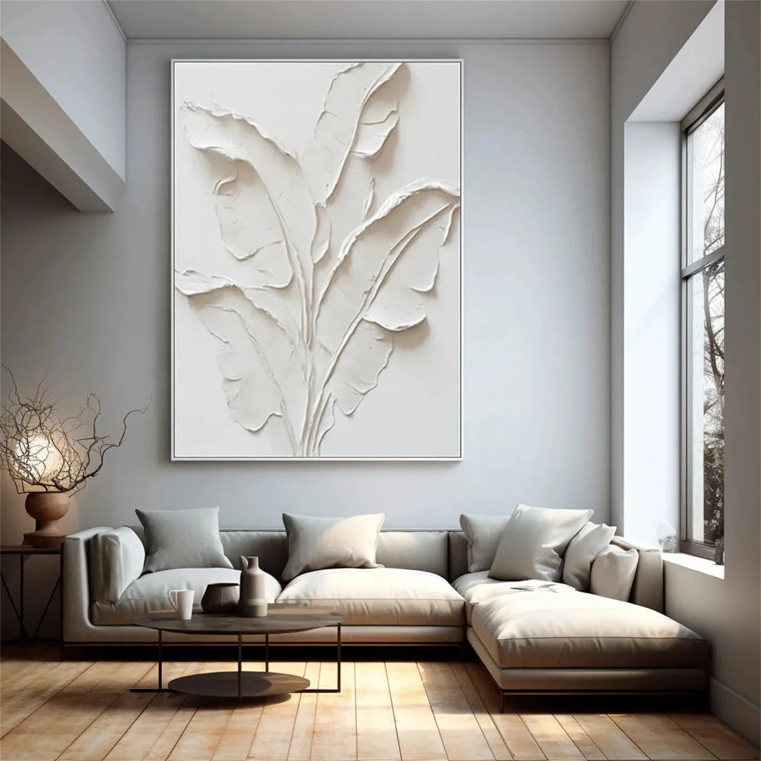 Beige Flower & Tree Abstract Texture Canvas Art #FT 239