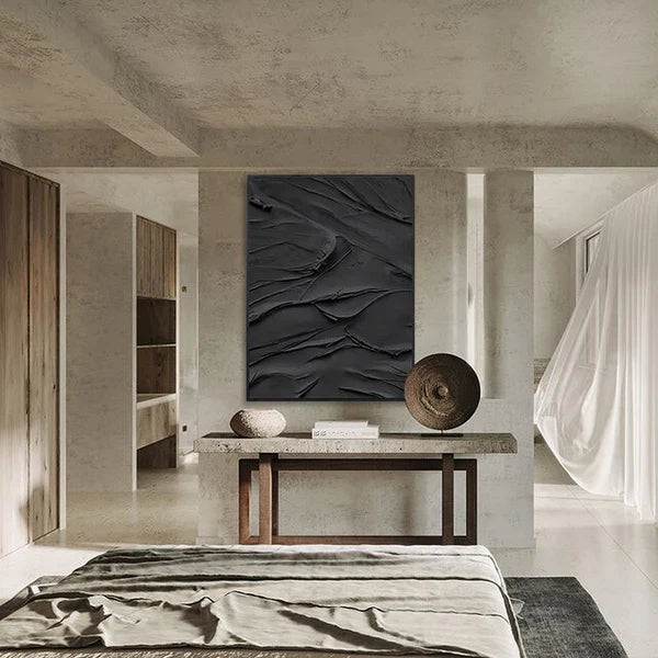 Black Plaster Art Minimalist Textured Painting #MZ048