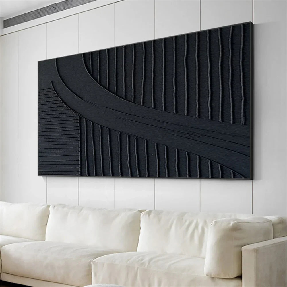 Black Plaster Art Minimalist Textured Painting #MZ063
