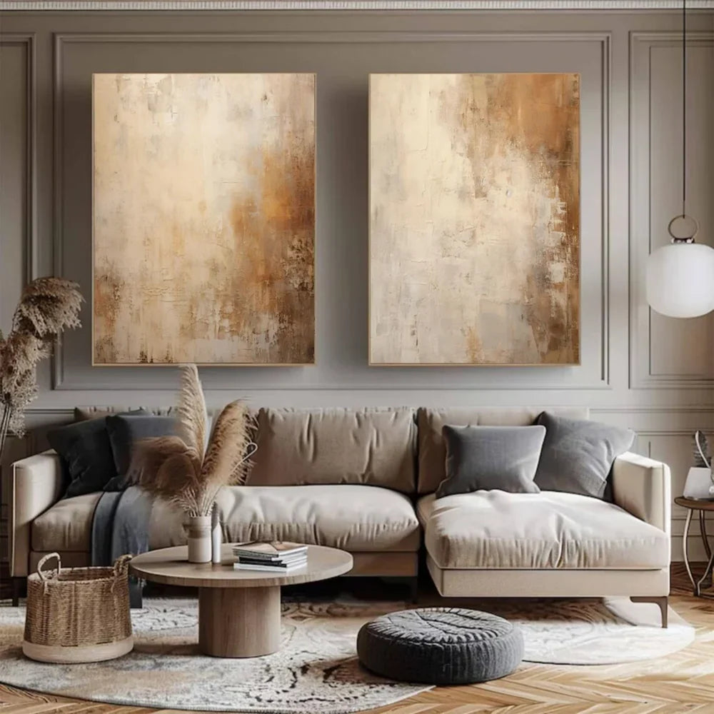 Beige & Brown Abstract Set of 2 #BB163