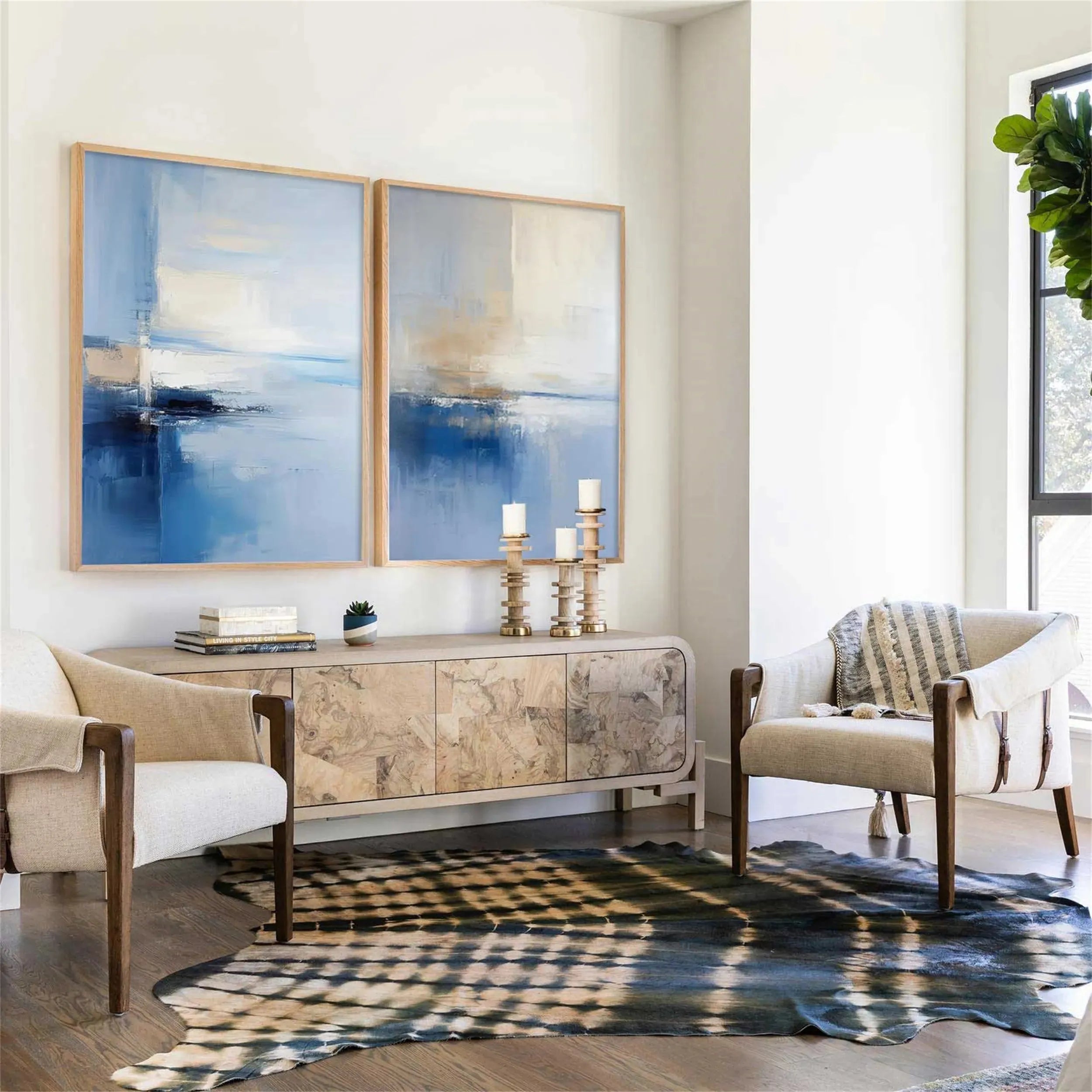 Blue & Green Abstract Set of 2#BG076