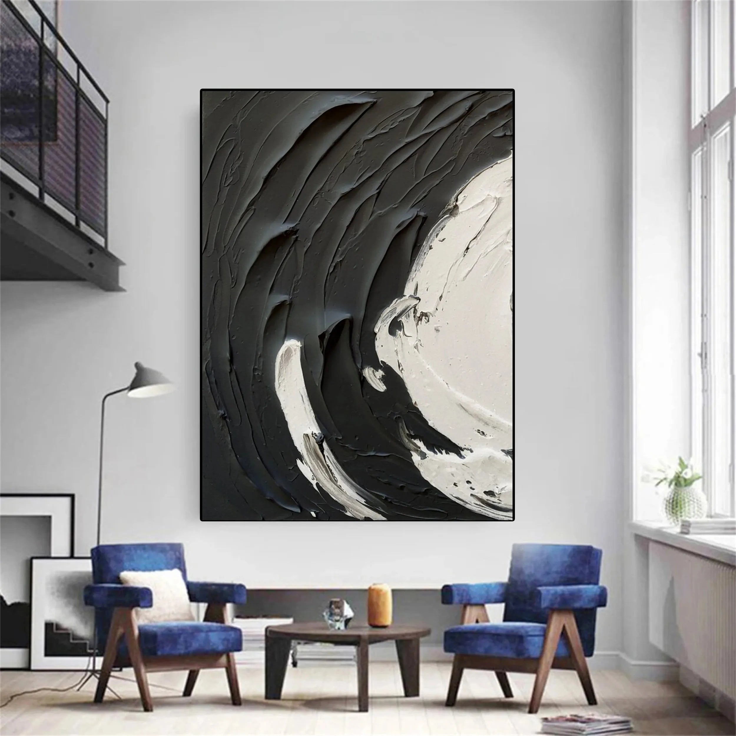 Black White Textured Minimalist Wall Art #MZ071