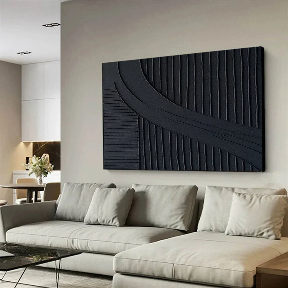 Black Plaster Art Minimalist Textured Painting #MZ063
