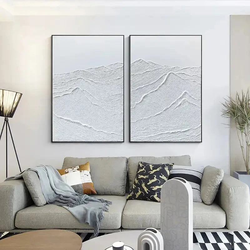 White Minimalist Textured Paintings Canvas Set of 2 #MM066