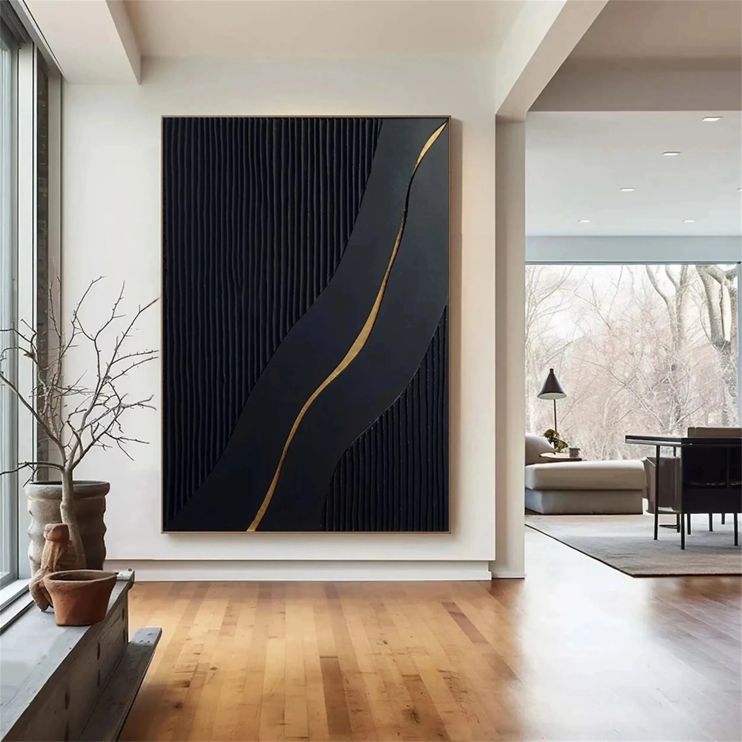 Black Gold Minimalist Textured Painting #MZ083