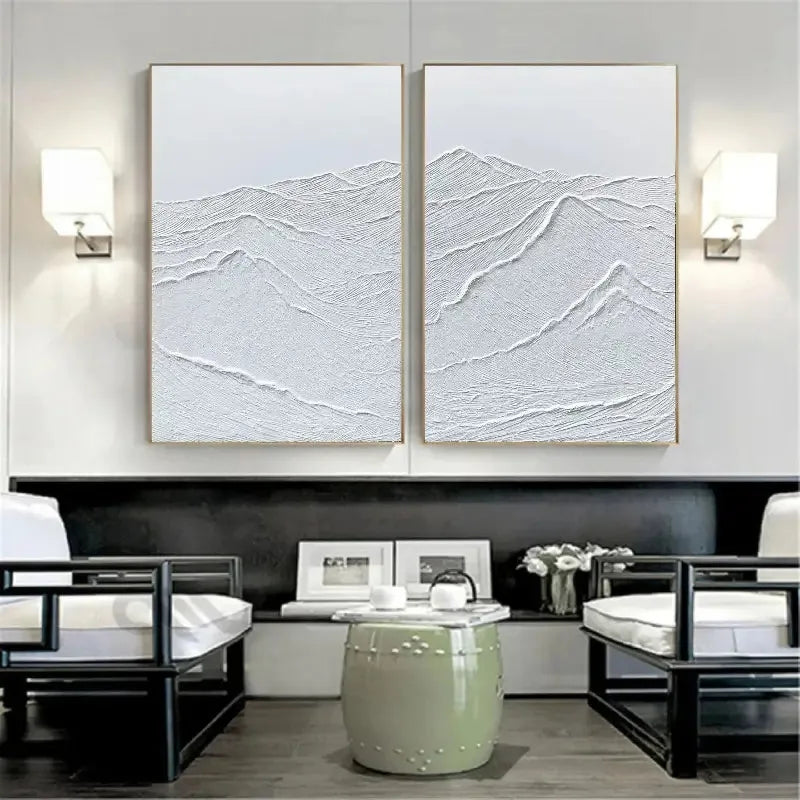 White Minimalist Textured Paintings Canvas Set of 2 #MM066