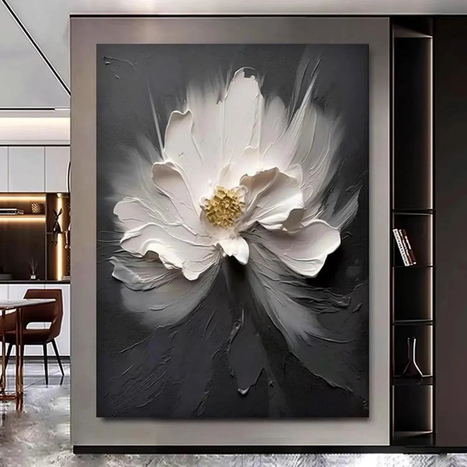 Black and White Flower Abstract Textured Wall Art #FP112