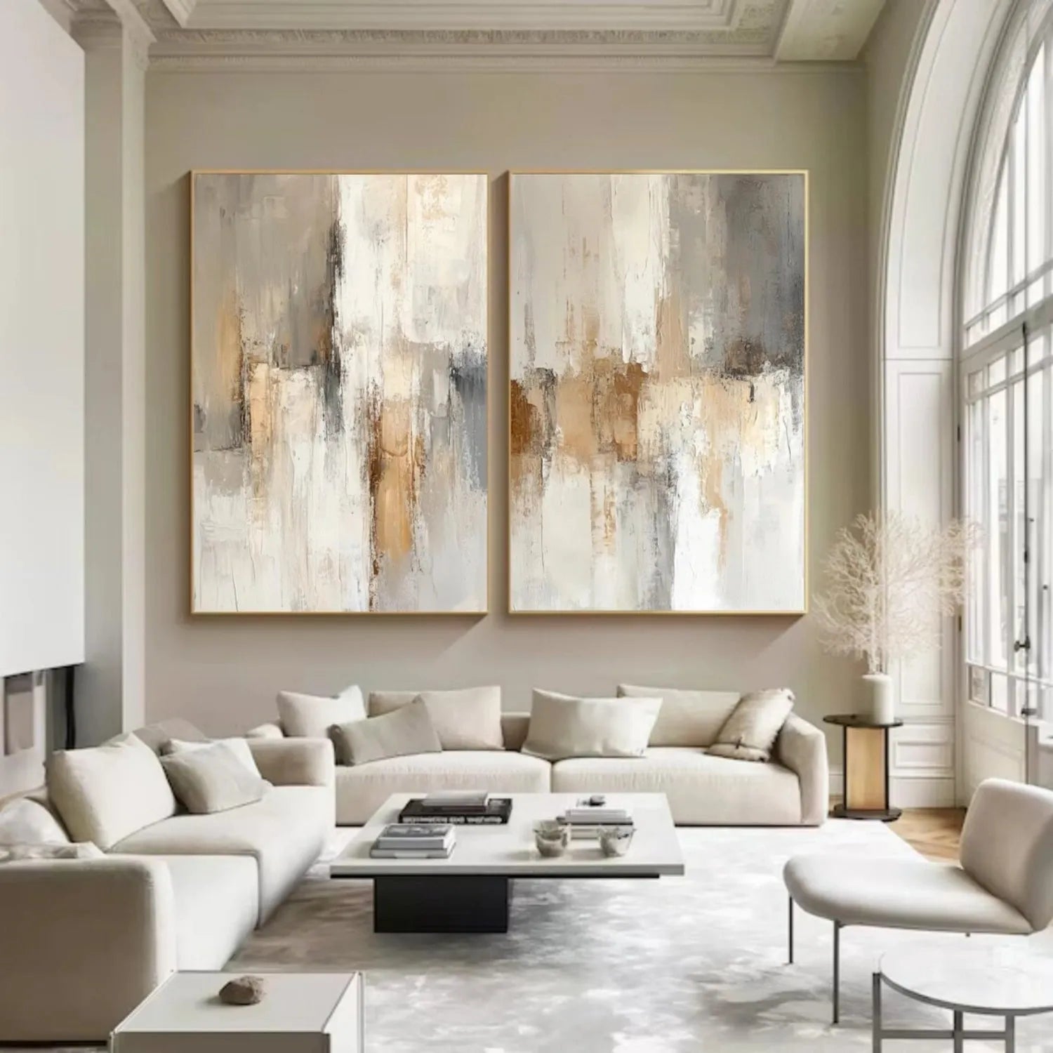 Beige and Brown Abstract Canvas Wall art Set of 2 #AP223