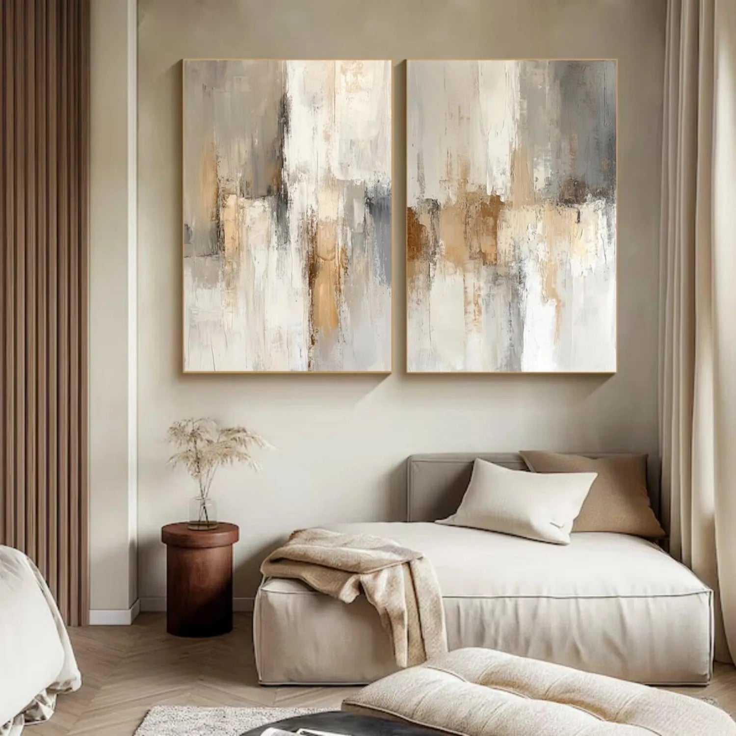 Beige and Brown Abstract Canvas Wall art Set of 2 #AP223