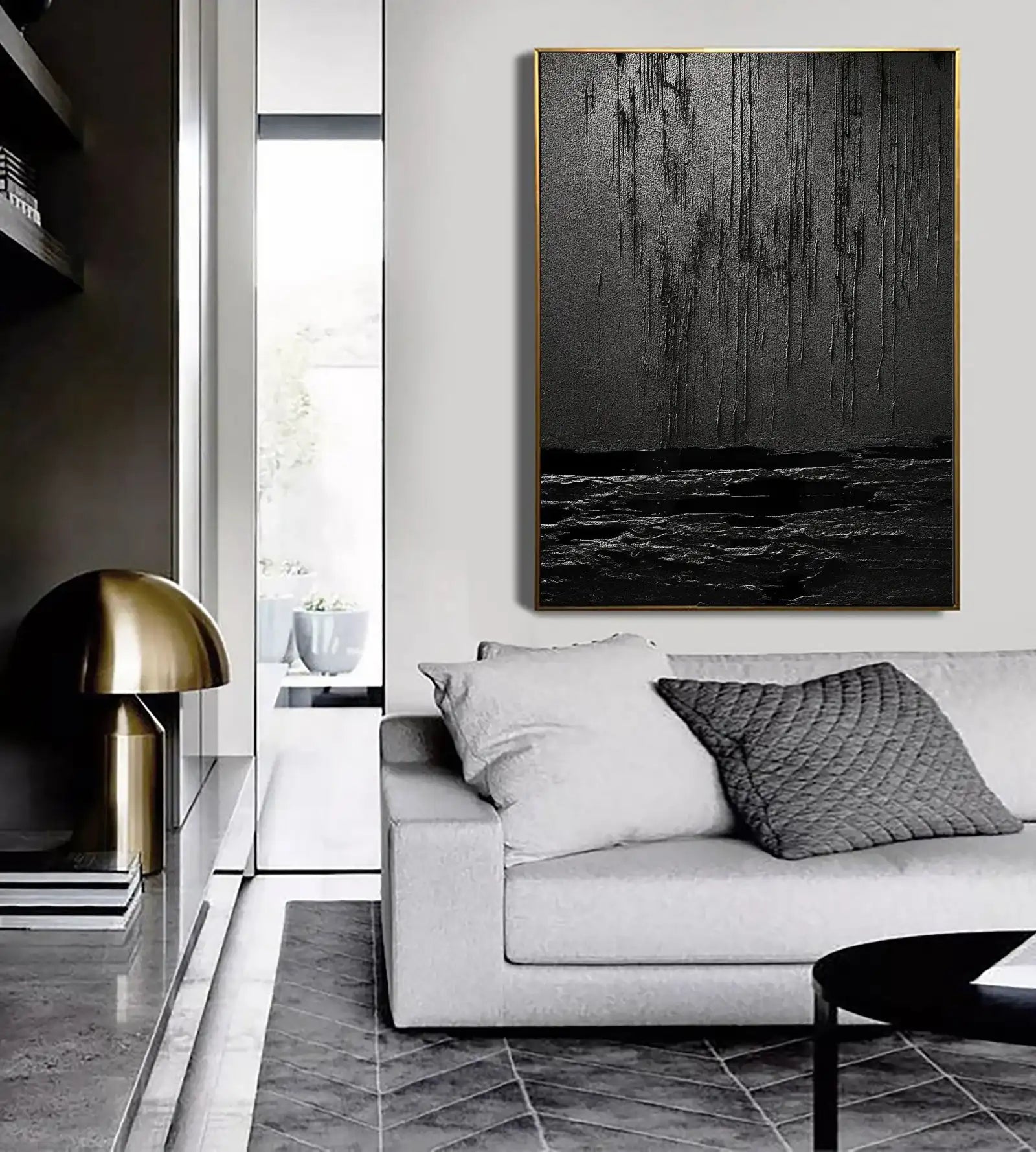 Black Minimalist Textured Painting Canvas #MZ031