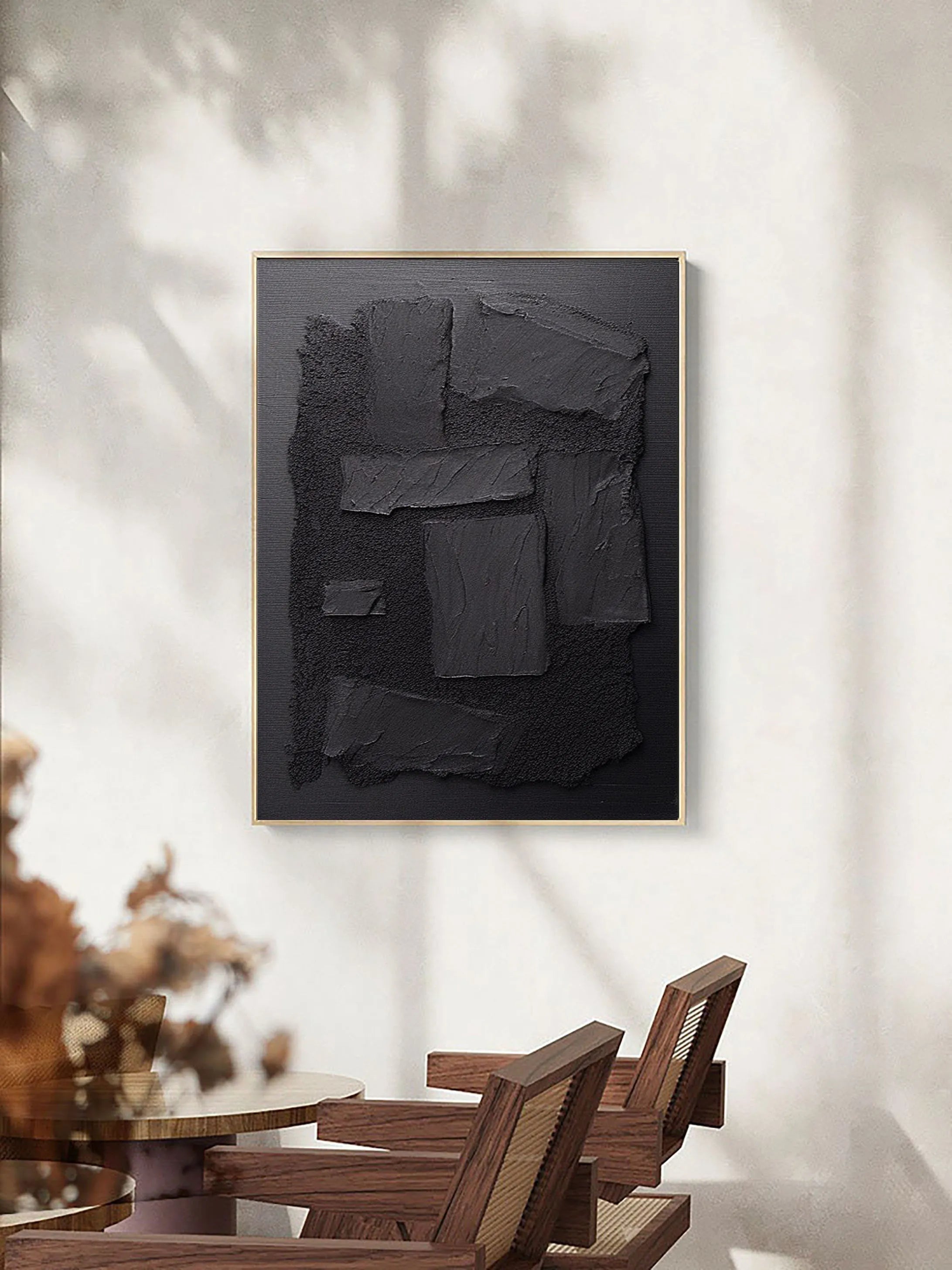 Black Plaster Art Minimalist Textured Painting #MZ033