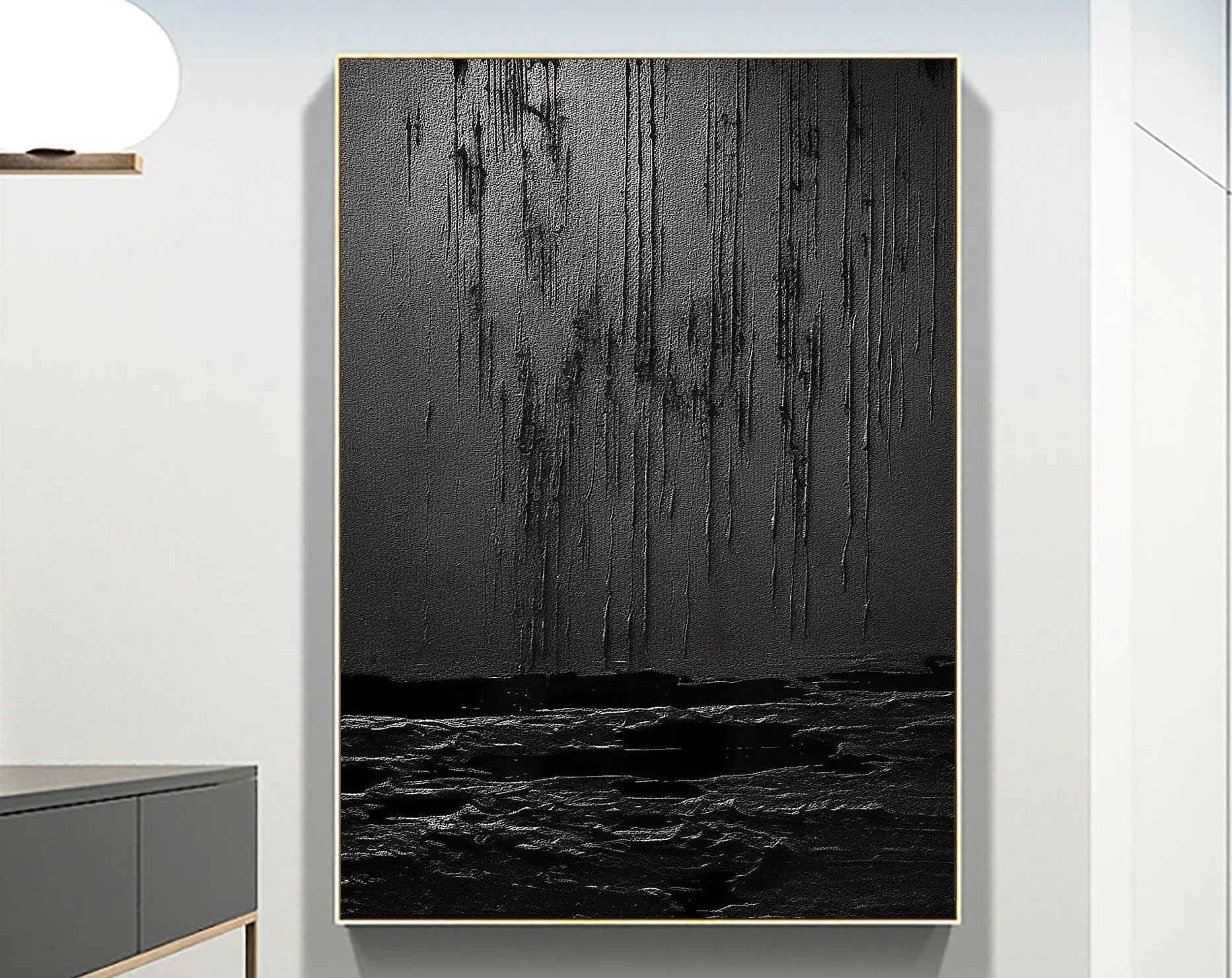 Black Minimalist Textured Painting Canvas #MZ031
