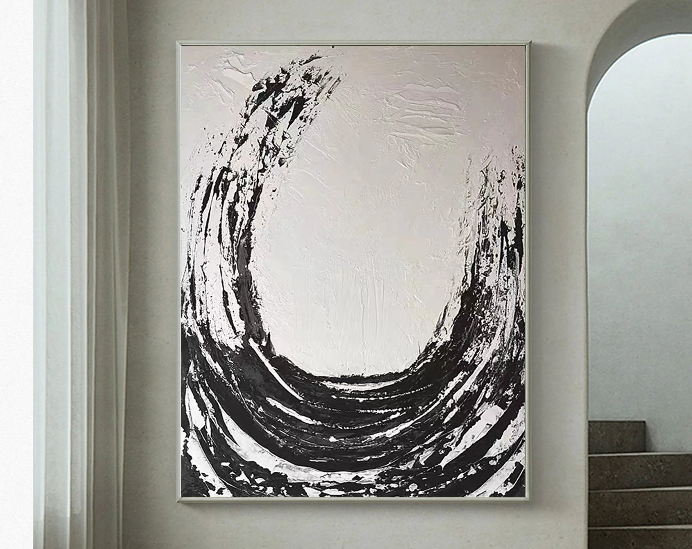 Black White Textured Minimalist Wall Art #MZ047