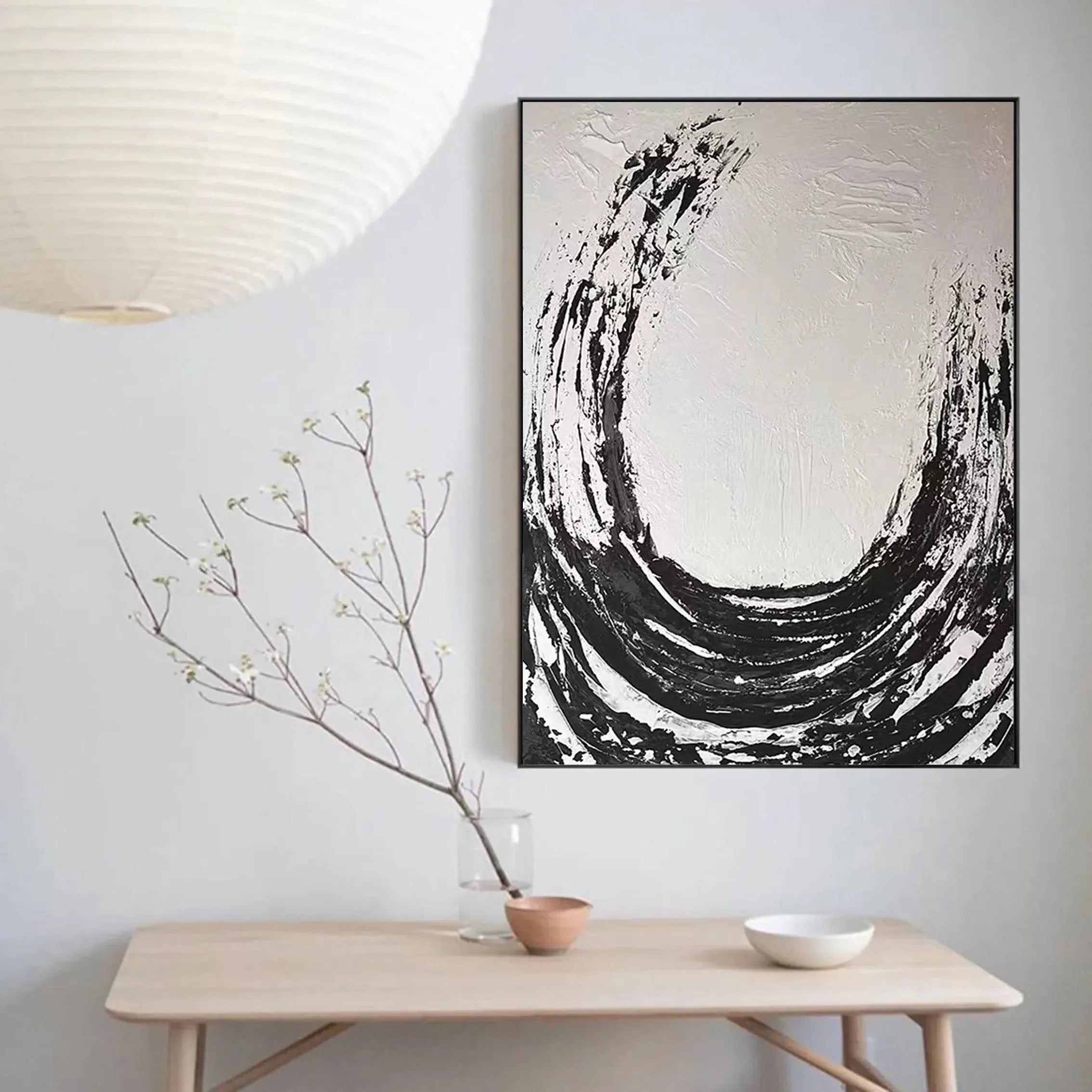 Black White Textured Minimalist Wall Art #MZ047