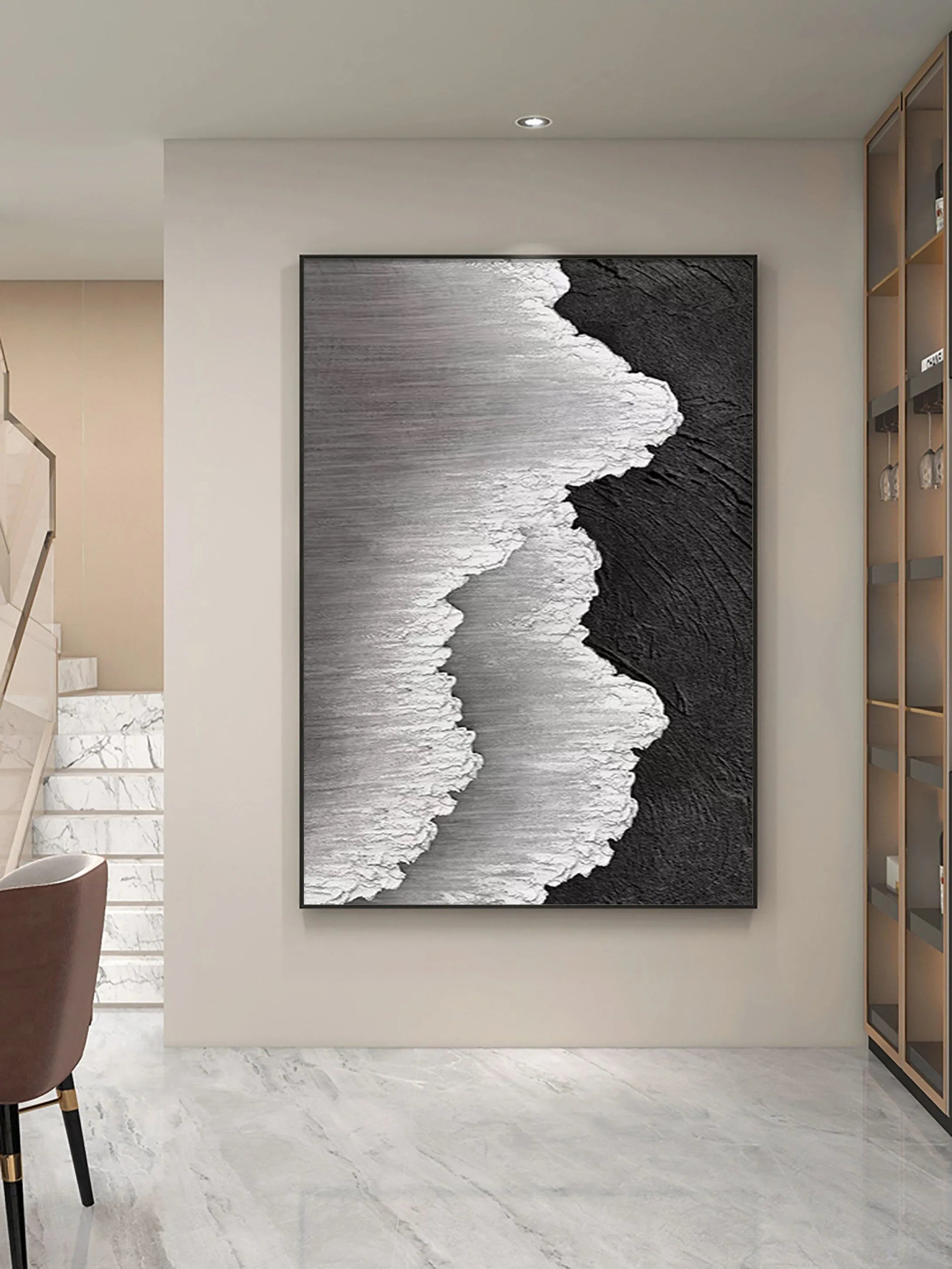 Black White Textured Minimalist Wall Art #MZ032