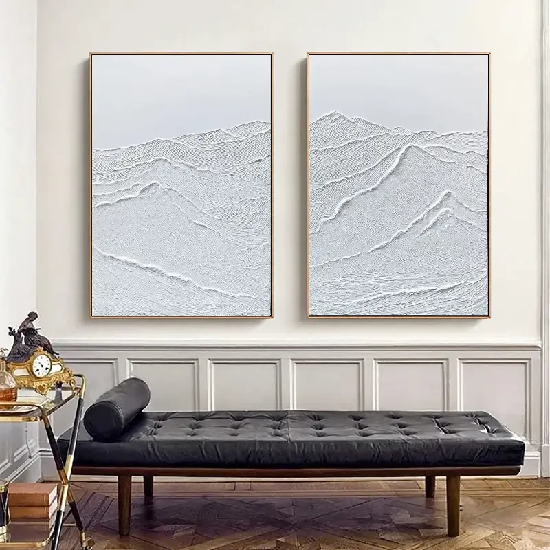 White Minimalist Textured Paintings Canvas Set of 2 #MM066