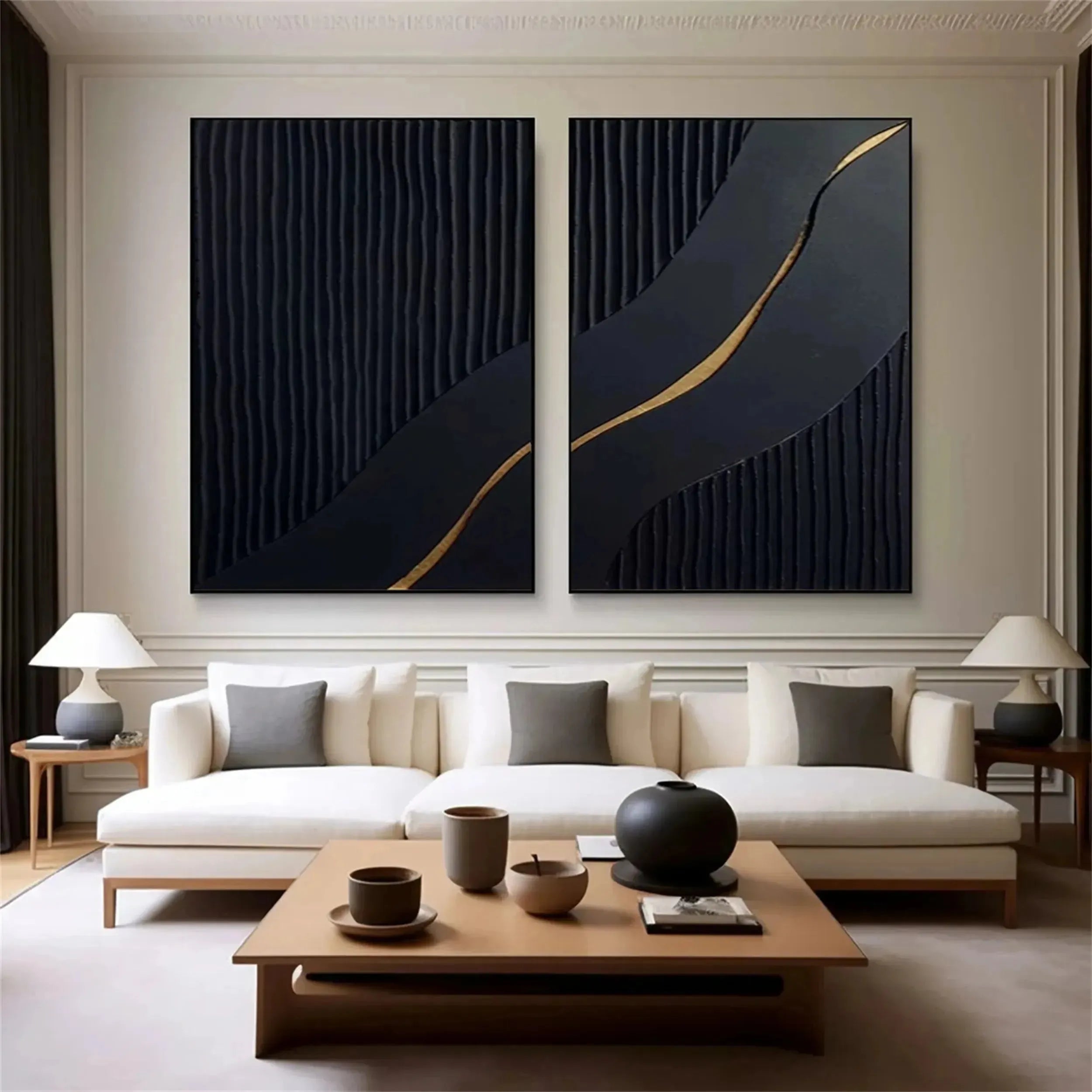 Black Minimalist Textured Canvas Set of 2 #MT064