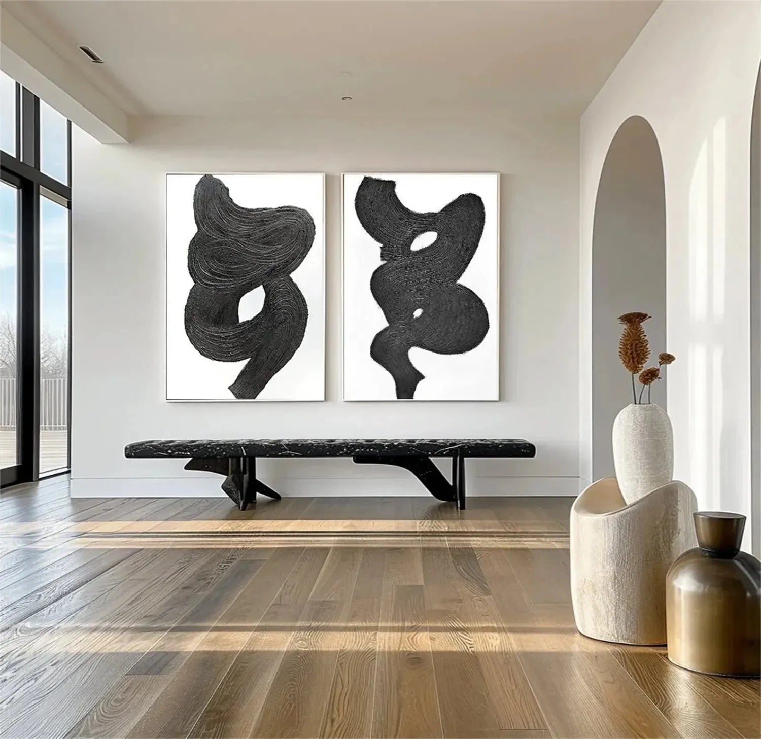 Black White Textured Minimalist Wall Art Set of 2 #MZ114