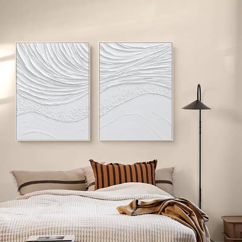 White Minimalist Textured Paintings Canvas Set of 2 #MM062