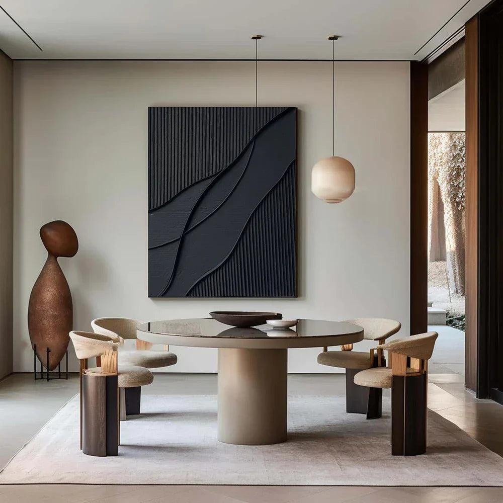 Black Plaster Art Minimalist Textured Painting #MZ030