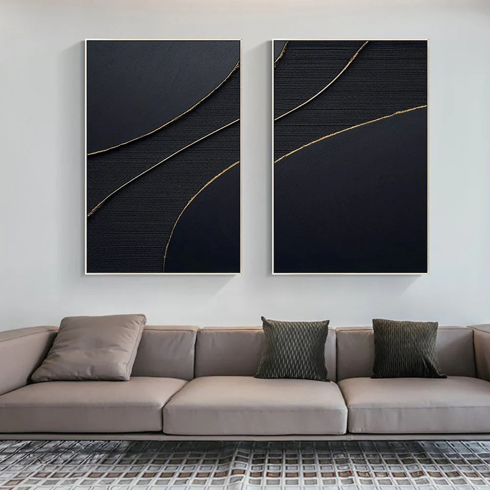Black Gold Minimalist Textured Paintings Set of 2 #MZ042