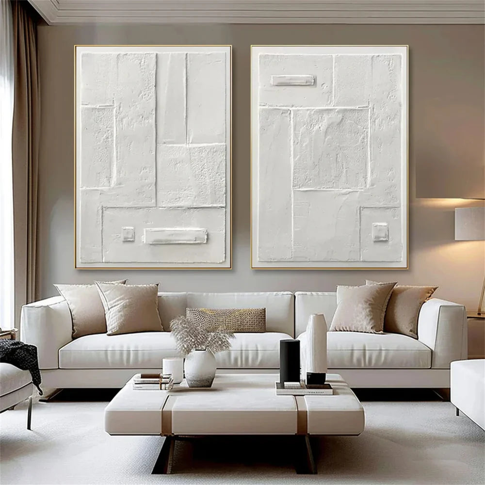 White Minimalist Textured Paintings Canvas Set of 2 #MM146