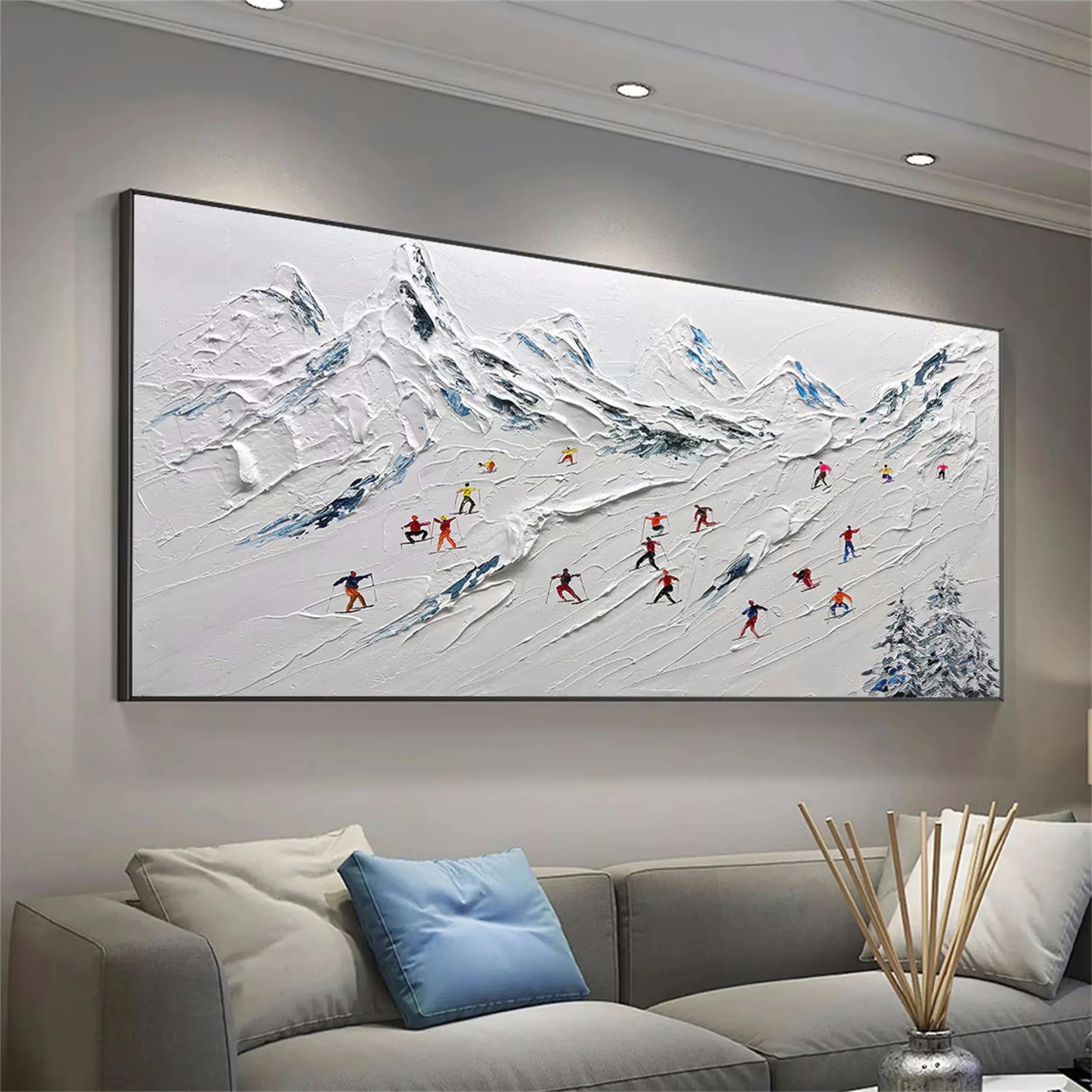 Skiing Sport Art Textured Painting Canvas #MM115