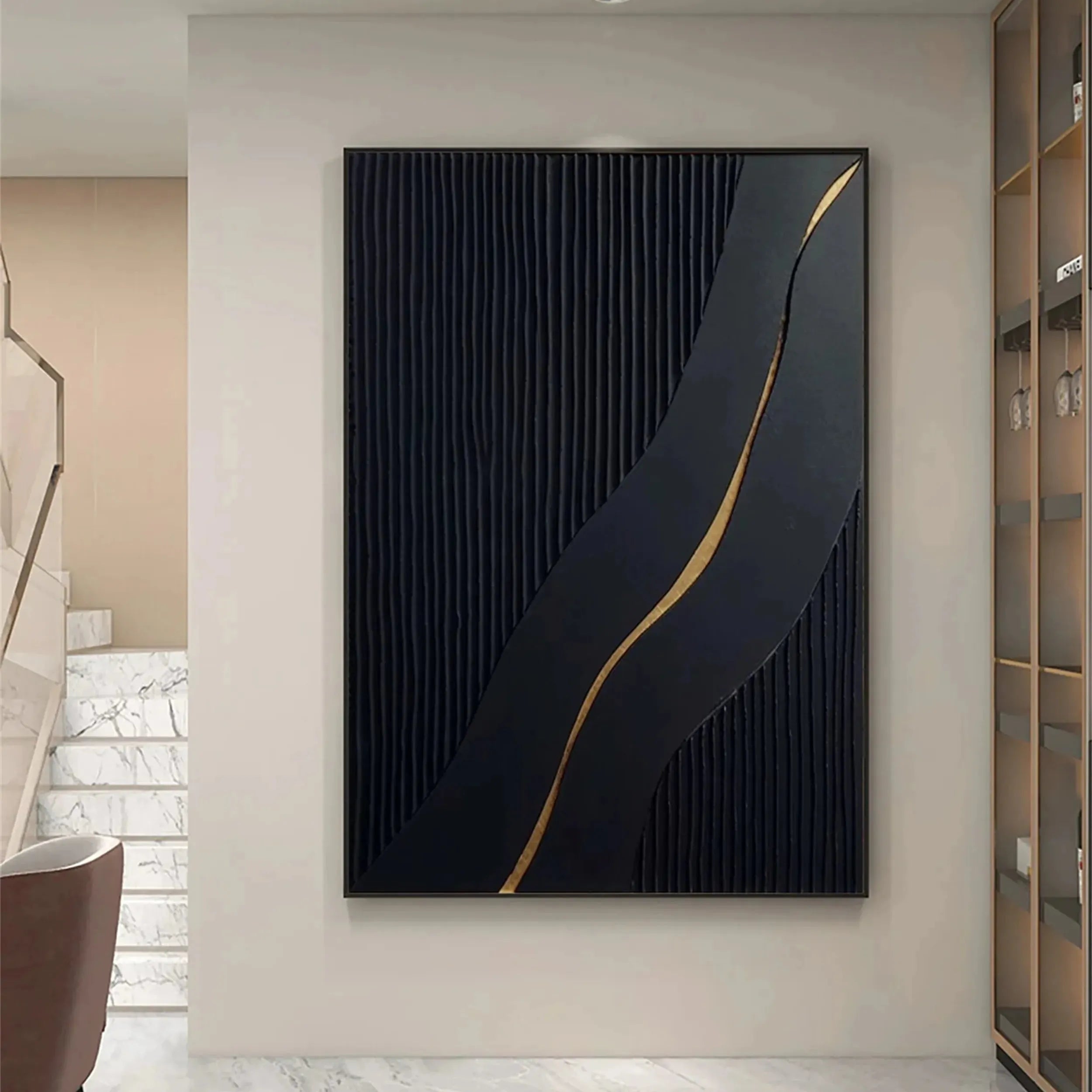 Black Gold Minimalist Textured Painting #MZ083