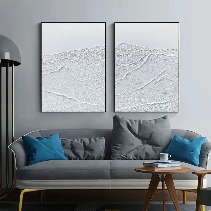 White Minimalist Textured Paintings Canvas Set of 2 #MM066