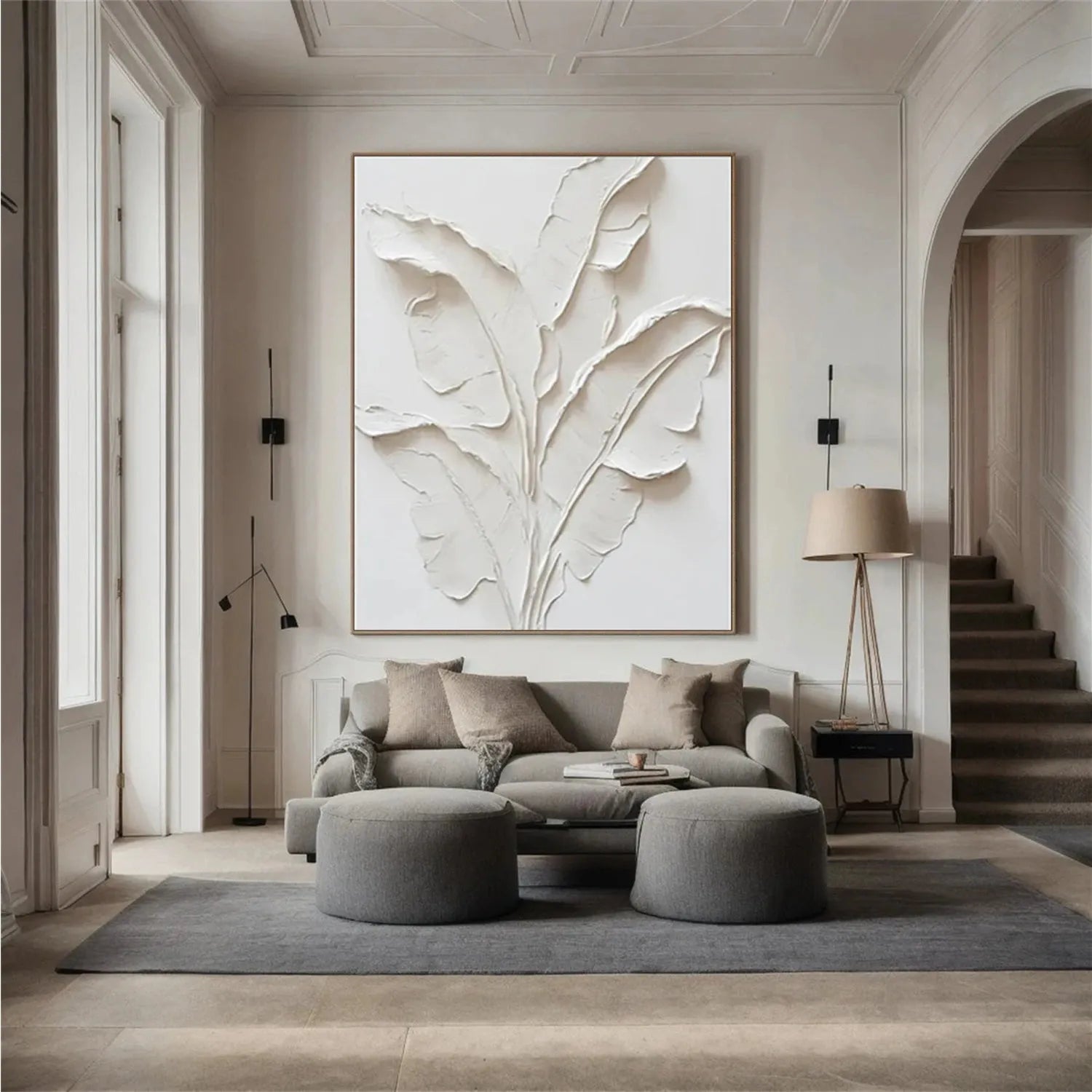 Beige Flower & Tree Abstract Texture Canvas Art #FT 239