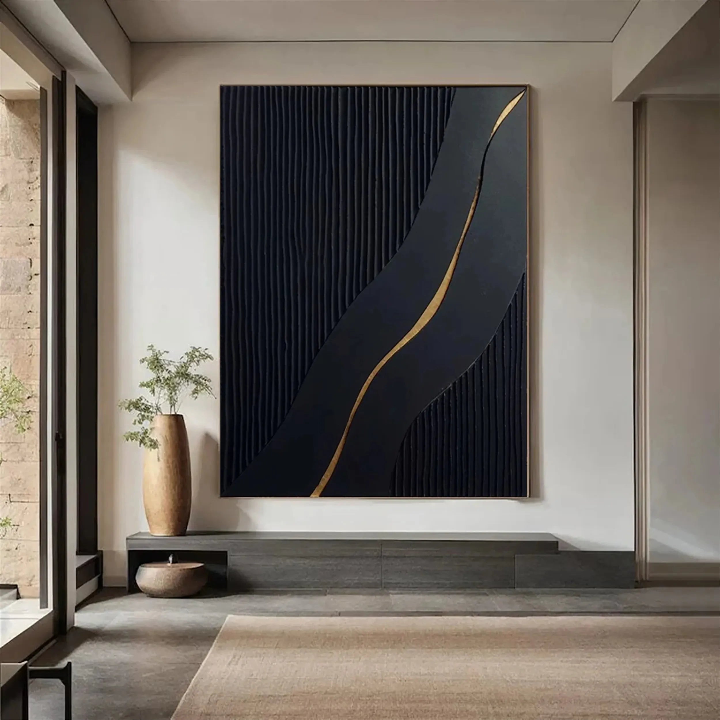 Black Gold Minimalist Textured Painting #MZ083